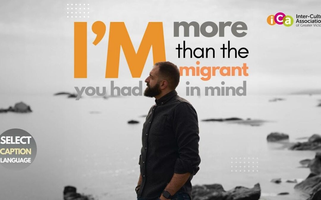 A man with a beard looks out at the water. Text reads "I'M more than the migrant you had in mind.