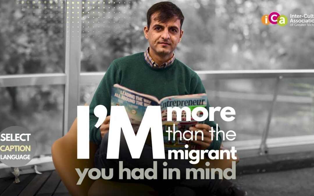 A man reads an "Entrepreneur" magazine, with large text overlaying the image reading "I'm more than the migrant you had in mind.