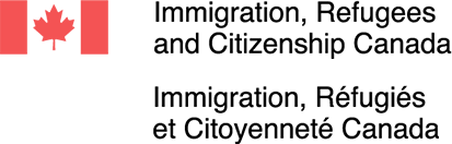 Canadian flag next to text for Immigration, Refugees and Citizenship Canada in English and French.