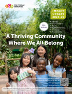 Inter-Cultural Association impact update cover featuring five smiling children of diverse backgrounds outdoors.